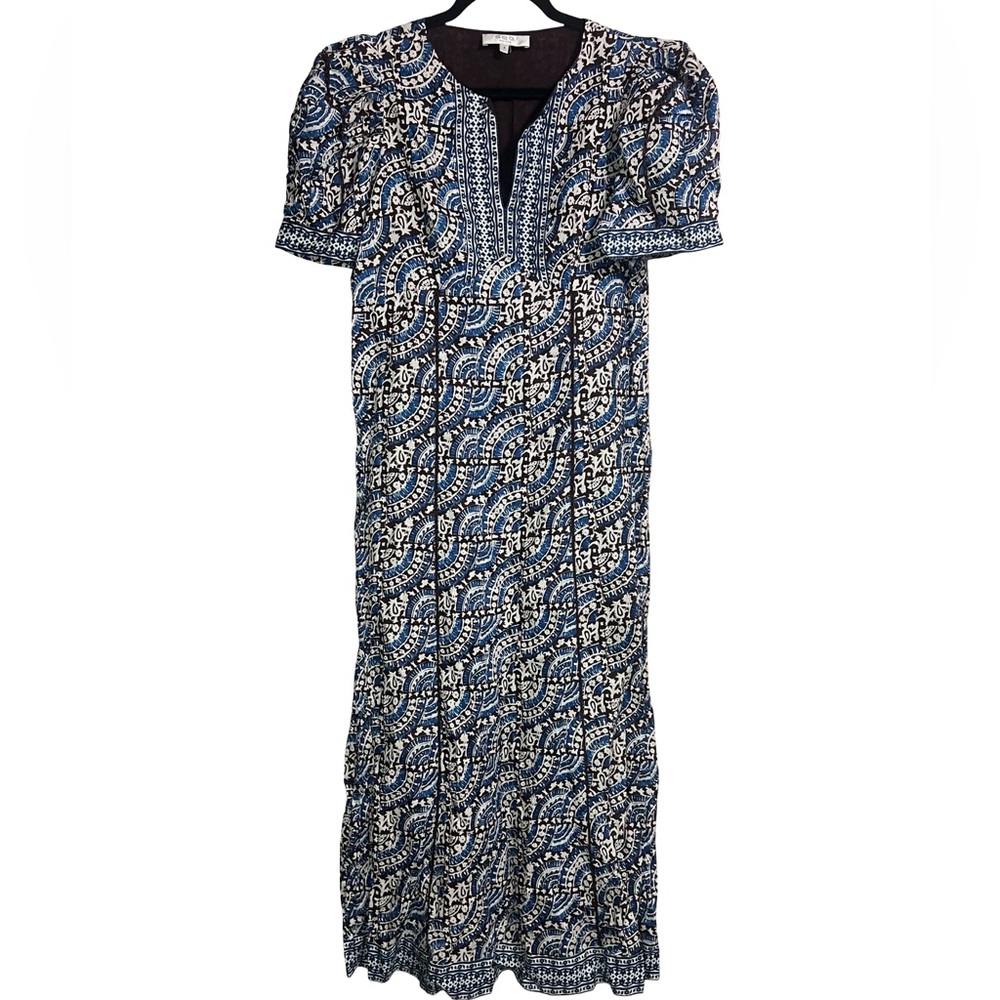 Sea Navy and White Paisley Print Maxi Dress